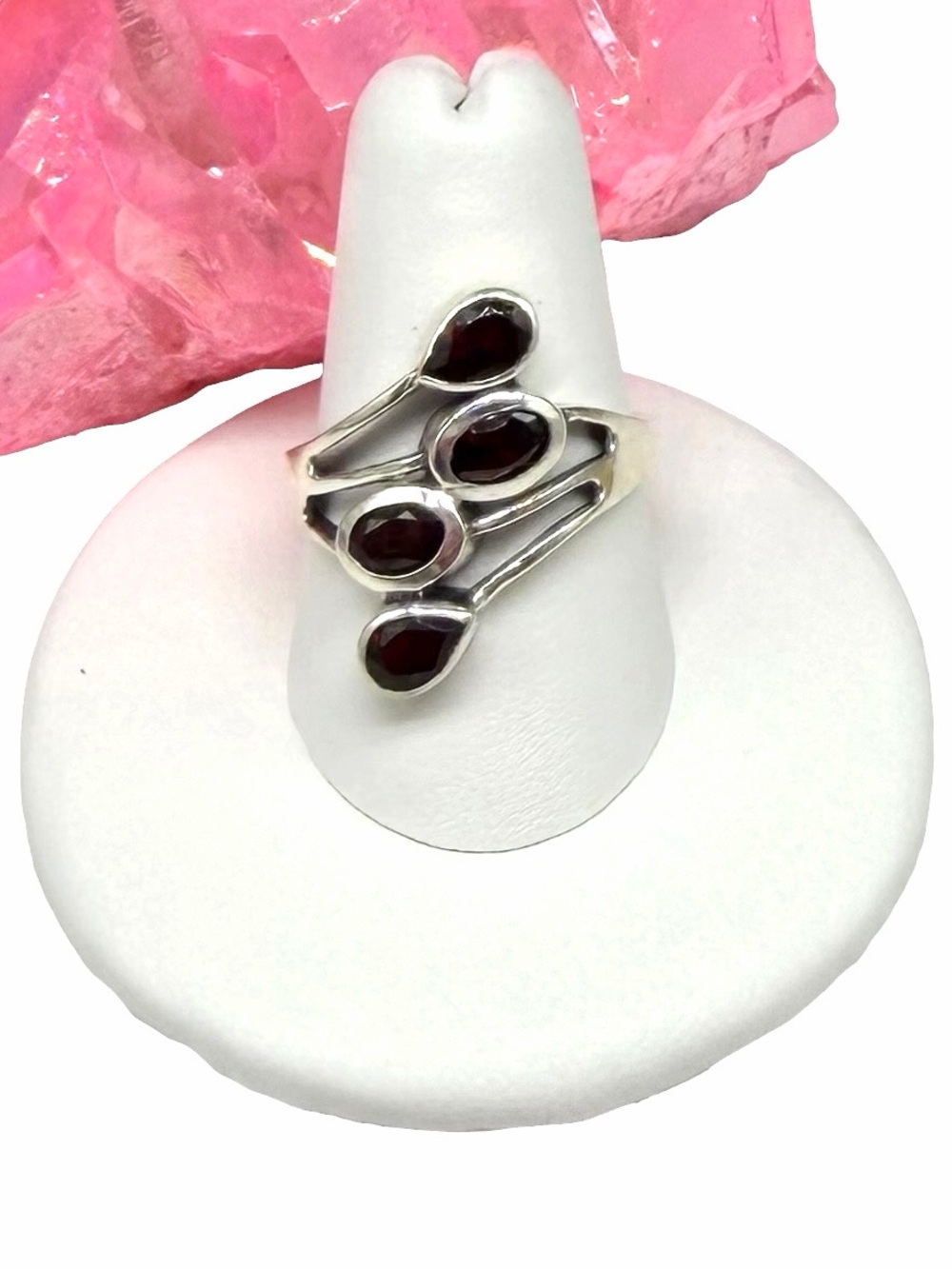 Garnet Ring Solid 925 Sterling Silver Size 10 Multi Stone Statement